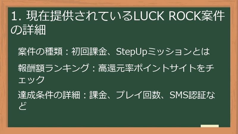 1. 現在提供されているLUCK ROCK案件の詳細