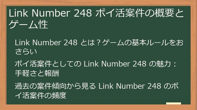 Link Number 248 ポイ活案件の概要とゲーム性