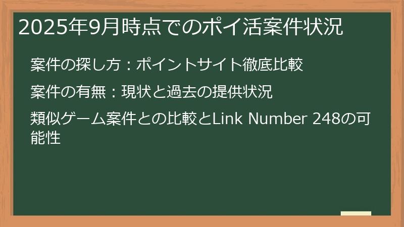 2025年9月時点でのポイ活案件状況