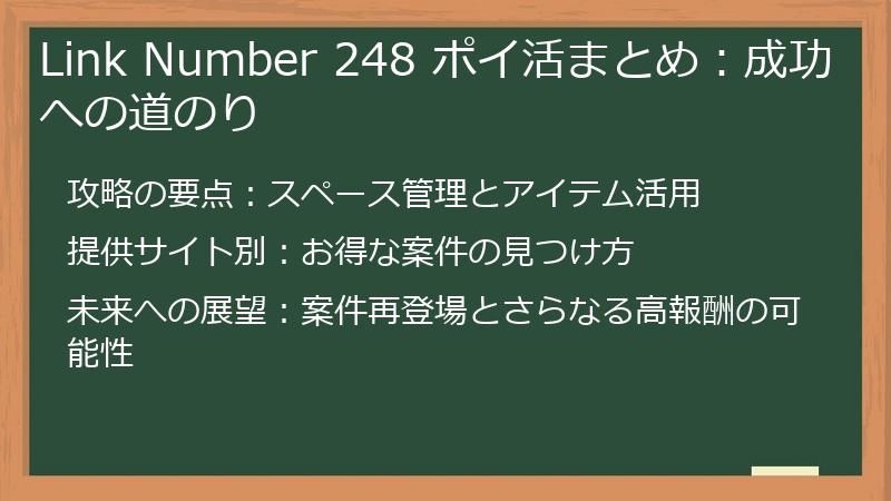 Link Number 248 ポイ活まとめ：成功への道のり