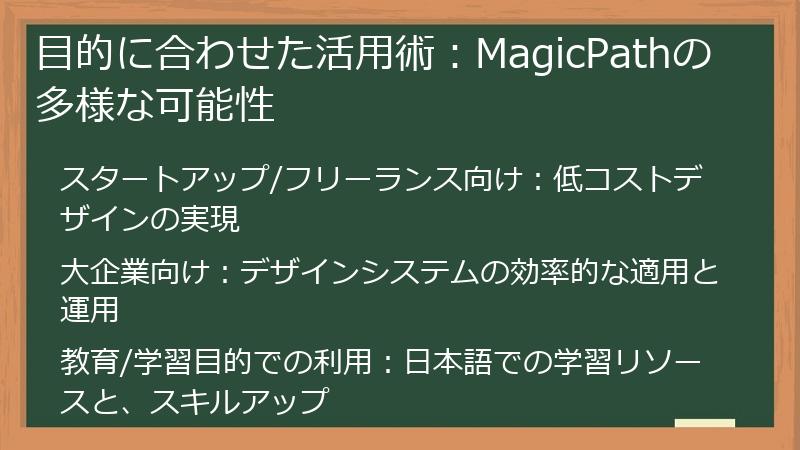 目的に合わせた活用術：MagicPathの多様な可能性