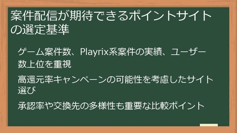 案件配信が期待できるポイントサイトの選定基準