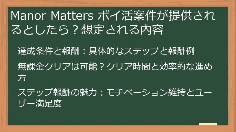 Manor Matters ポイ活案件が提供されるとしたら？想定される内容