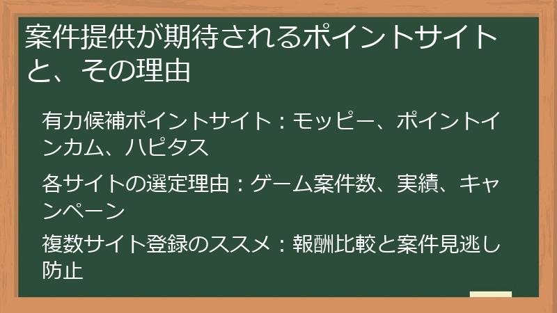 案件提供が期待されるポイントサイトと、その理由