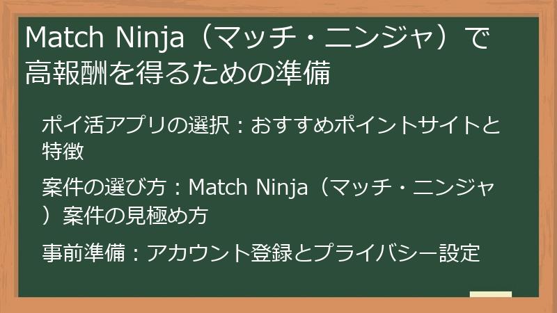 Match Ninja（マッチ・ニンジャ）で高報酬を得るための準備