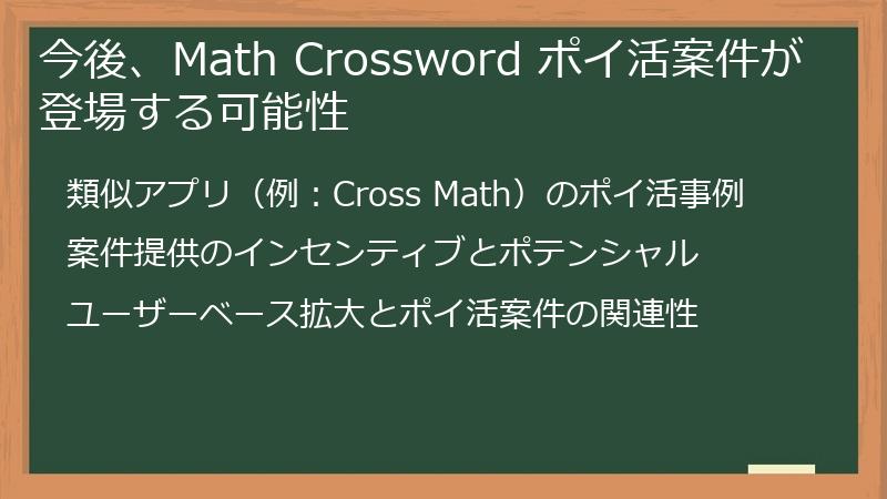 今後、Math Crossword ポイ活案件が登場する可能性
