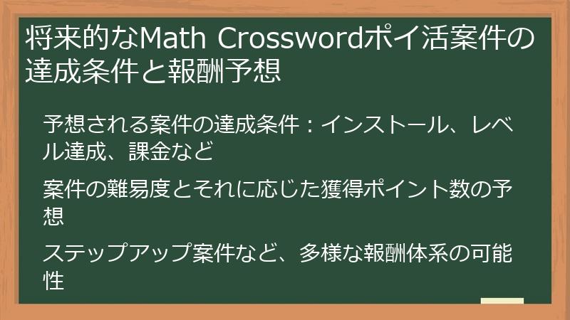 将来的なMath Crosswordポイ活案件の達成条件と報酬予想