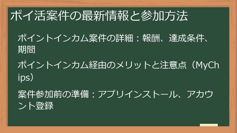 ポイ活案件の最新情報と参加方法