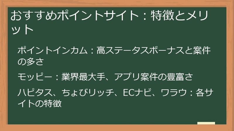おすすめポイントサイト：特徴とメリット