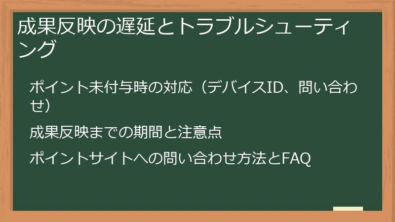 成果反映の遅延とトラブルシューティング