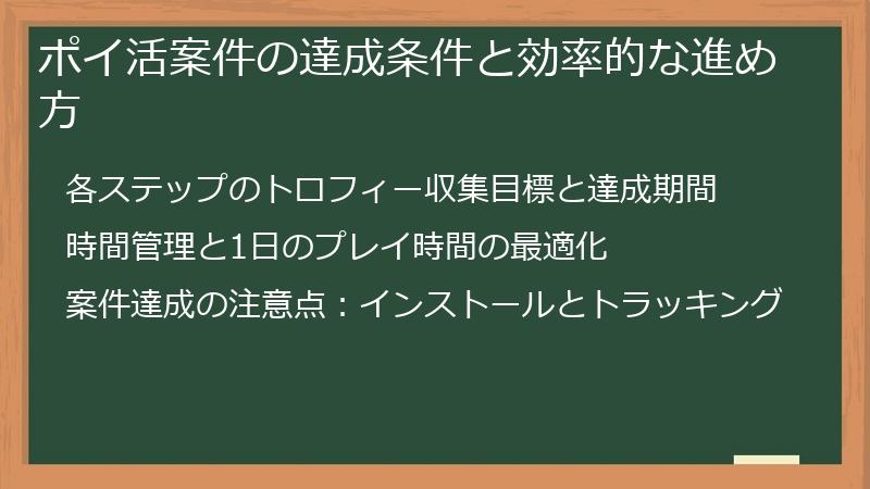 ポイ活案件の達成条件と効率的な進め方