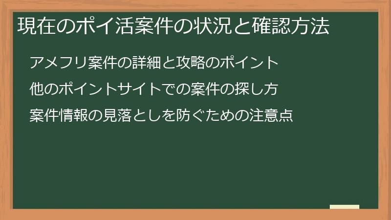 現在のポイ活案件の状況と確認方法