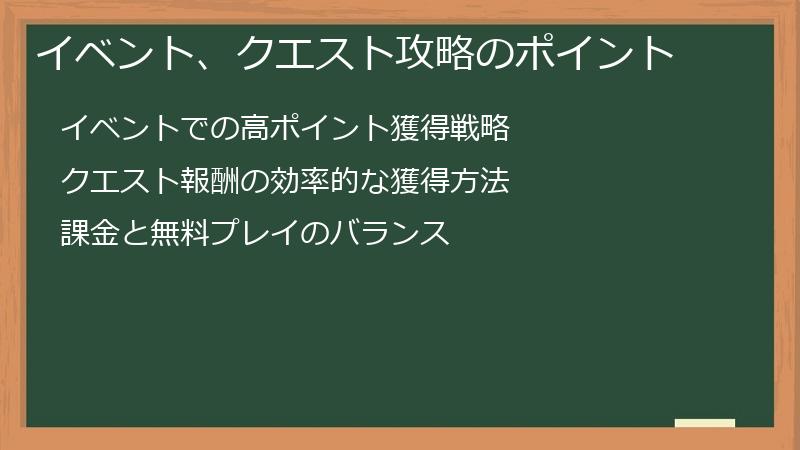 イベント、クエスト攻略のポイント