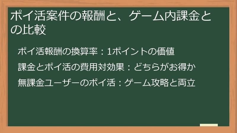 ポイ活案件の報酬と、ゲーム内課金との比較