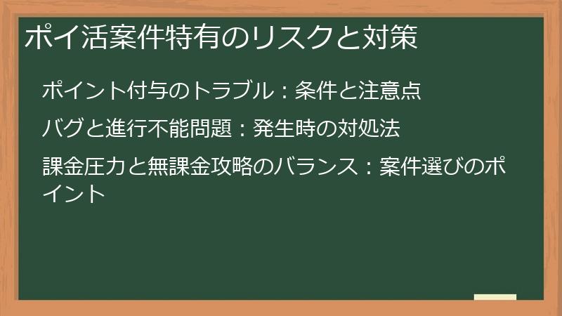 ポイ活案件特有のリスクと対策
