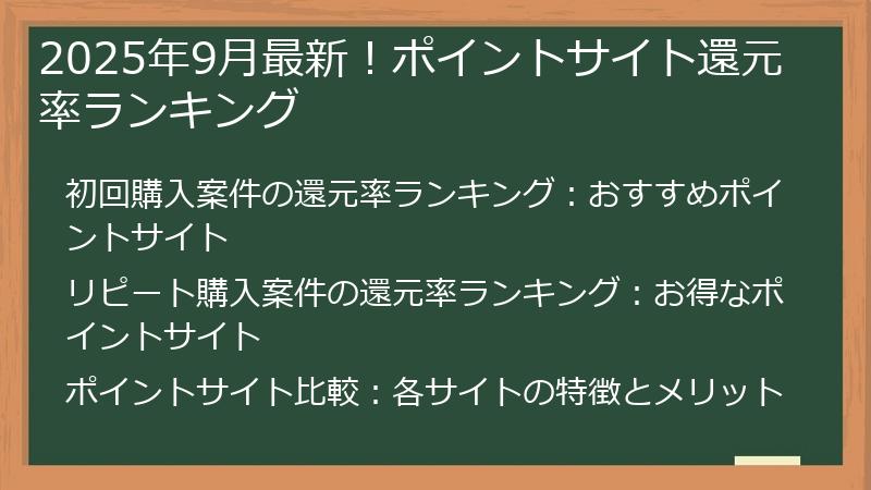 2025年9月最新！ポイントサイト還元率ランキング