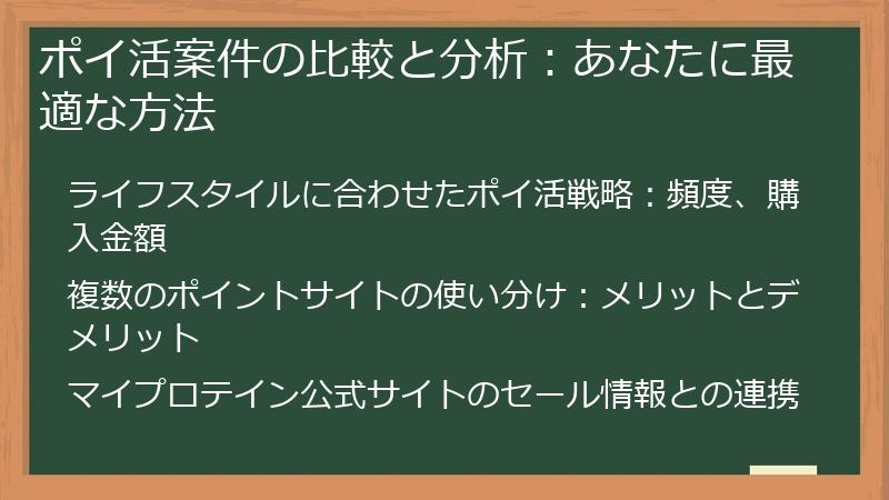 ポイ活案件の比較と分析：あなたに最適な方法