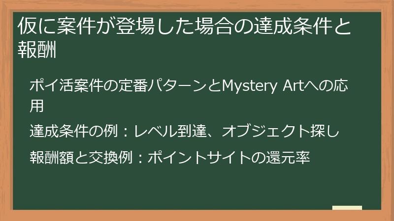 仮に案件が登場した場合の達成条件と報酬