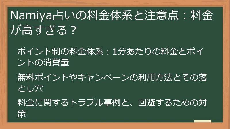 Namiya占いの料金体系と注意点：料金が高すぎる？