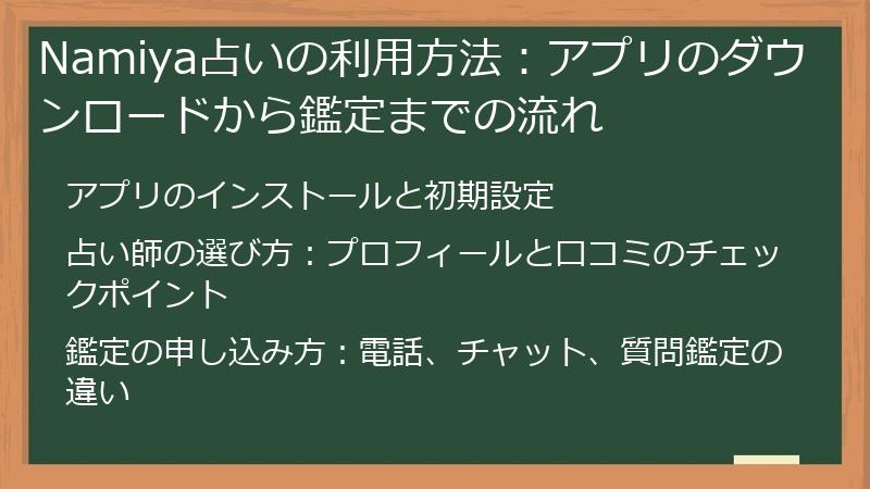Namiya占いの利用方法：アプリのダウンロードから鑑定までの流れ