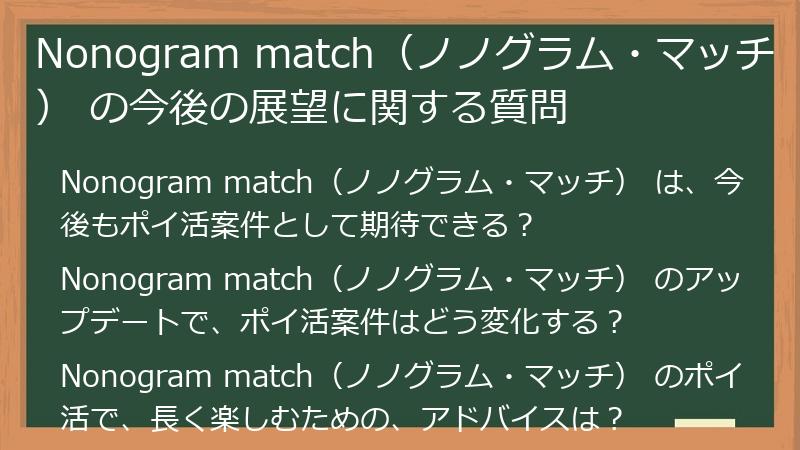 Nonogram match（ノノグラム・マッチ） の今後の展望に関する質問