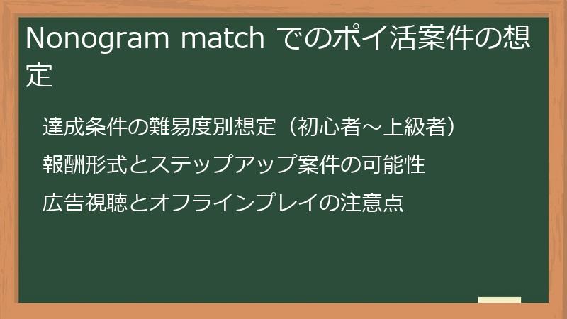 Nonogram match でのポイ活案件の想定