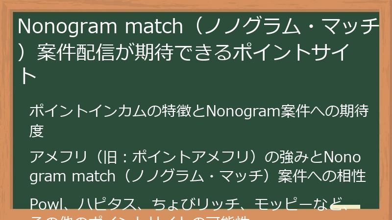 Nonogram match（ノノグラム・マッチ）案件配信が期待できるポイントサイト