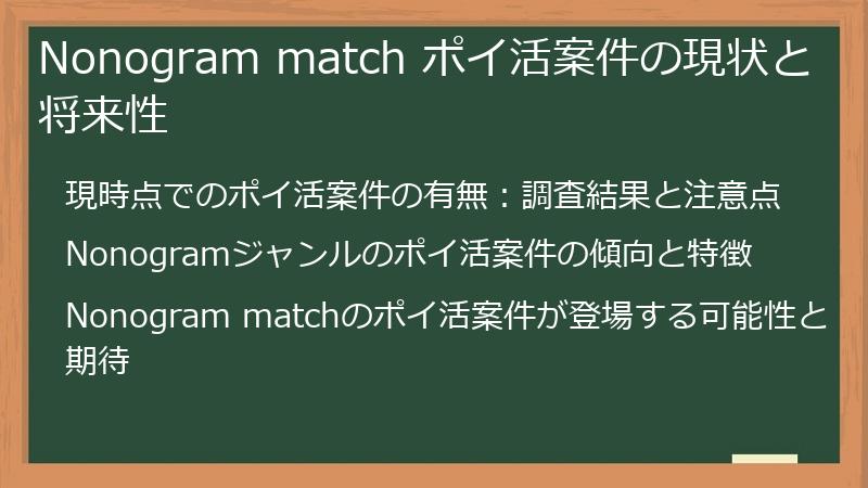Nonogram match ポイ活案件の現状と将来性