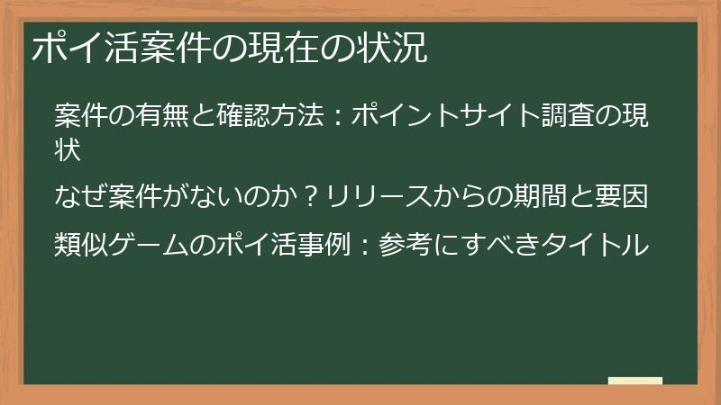 ポイ活案件の現在の状況