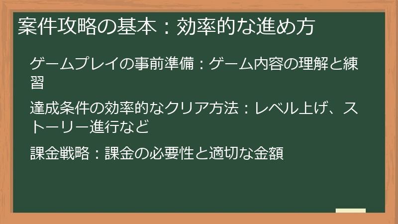 案件攻略の基本：効率的な進め方