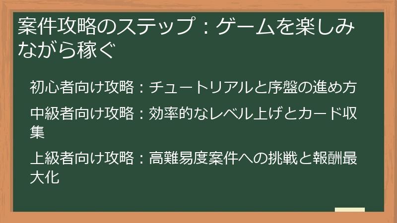 案件攻略のステップ：ゲームを楽しみながら稼ぐ