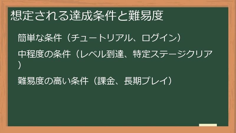 想定される達成条件と難易度