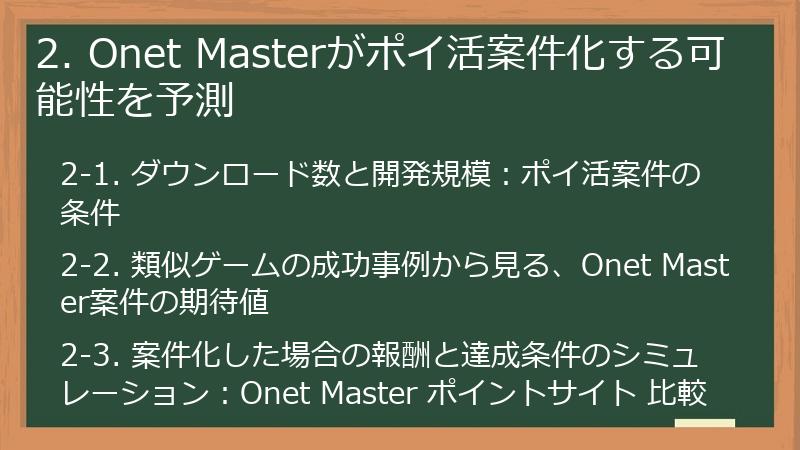 2. Onet Masterがポイ活案件化する可能性を予測