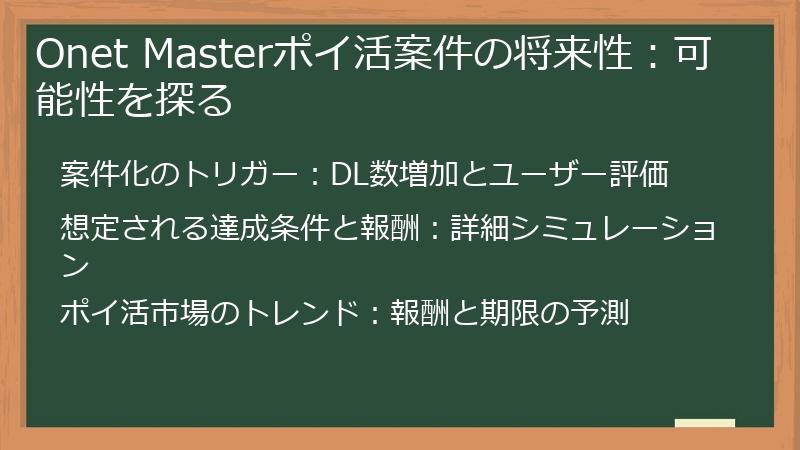 Onet Masterポイ活案件の将来性：可能性を探る