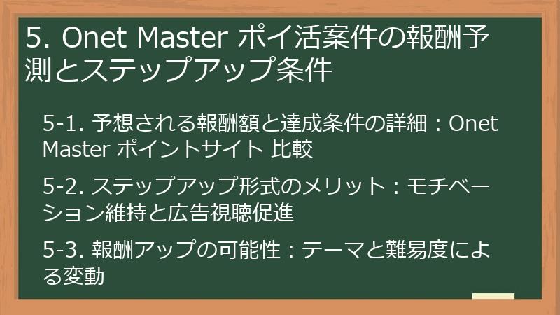 5. Onet Master ポイ活案件の報酬予測とステップアップ条件