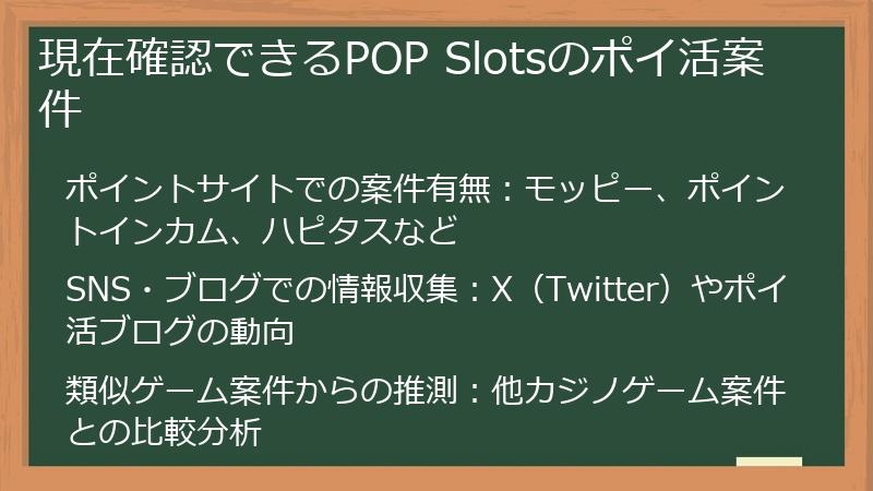 現在確認できるPOP Slotsのポイ活案件