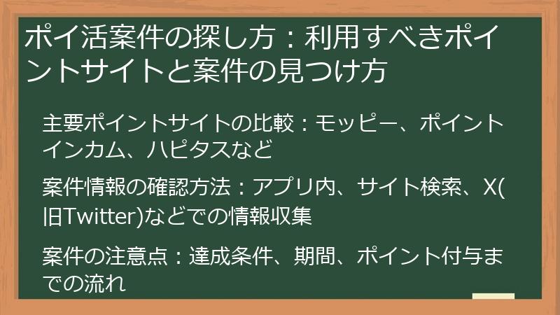 ポイ活案件の探し方：利用すべきポイントサイトと案件の見つけ方