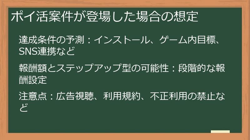 ポイ活案件が登場した場合の想定