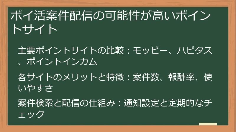 ポイ活案件配信の可能性が高いポイントサイト