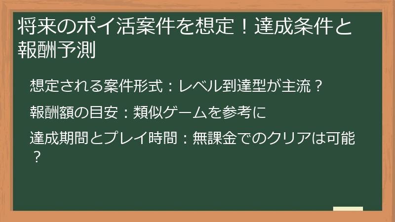 将来のポイ活案件を想定！達成条件と報酬予測