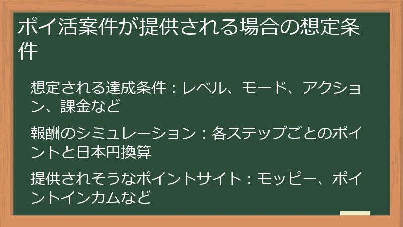 ポイ活案件が提供される場合の想定条件