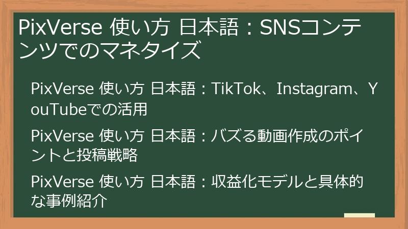 PixVerse 使い方 日本語：SNSコンテンツでのマネタイズ