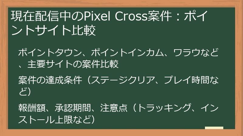 現在配信中のPixel Cross案件：ポイントサイト比較