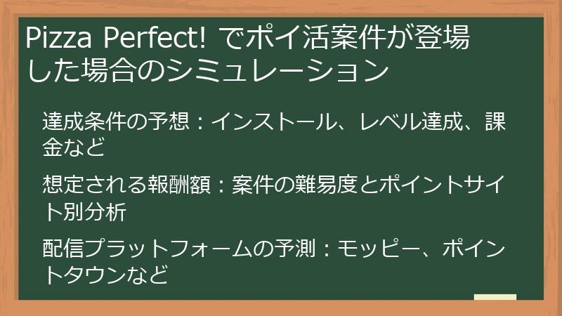 Pizza Perfect! でポイ活案件が登場した場合のシミュレーション