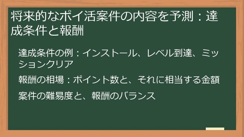 将来的なポイ活案件の内容を予測：達成条件と報酬