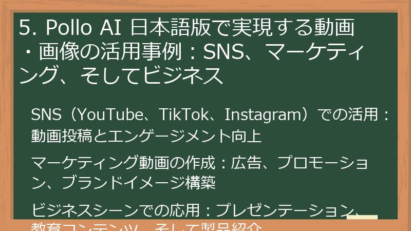 5. Pollo AI 日本語版で実現する動画・画像の活用事例:SNS、マーケティング、そしてビジネス