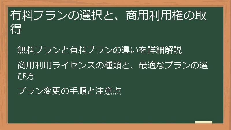 有料プランの選択と、商用利用権の取得