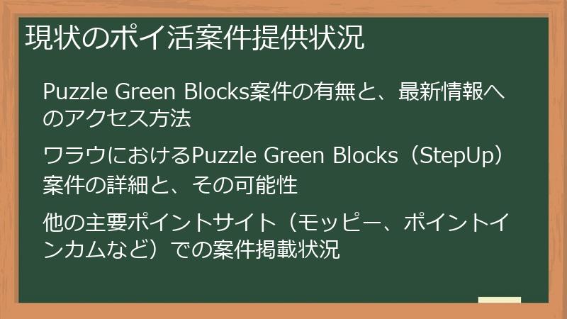 現状のポイ活案件提供状況