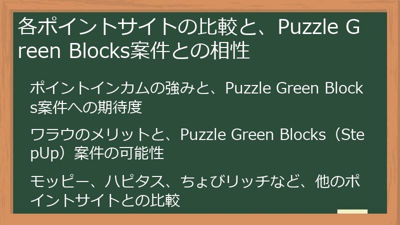 各ポイントサイトの比較と、Puzzle Green Blocks案件との相性