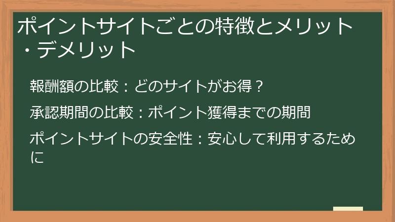 ポイントサイトごとの特徴とメリット・デメリット
